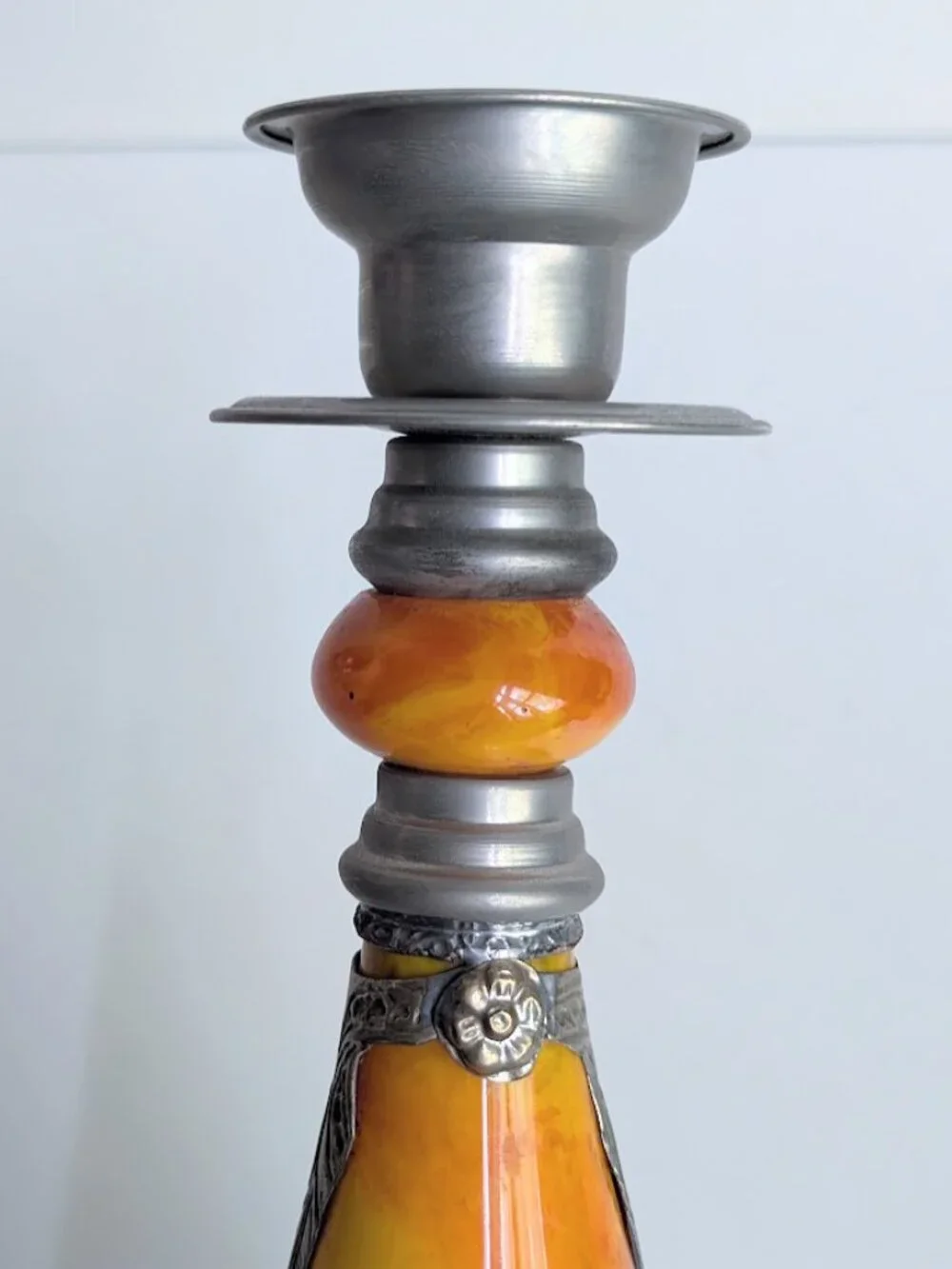 Vintage Moroccan Hand Made Resin & Metal Candle Holder Middle Eastern Decor 9